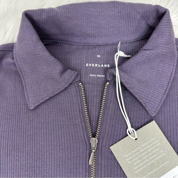 Everlane Women's‎ NWT Purple Quarter Zip Lyocell Micro-Ribbed Polo Blouse XS/C31 - Picture 6 of 11